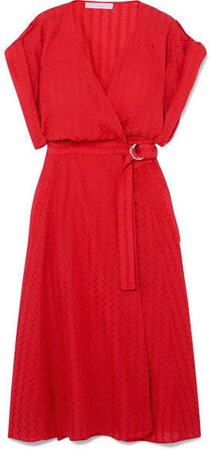 Iron Jacquard Wrap Dress - Red