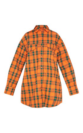 Orange Check Oversized Shirt | Tops | PrettyLittleThing USA