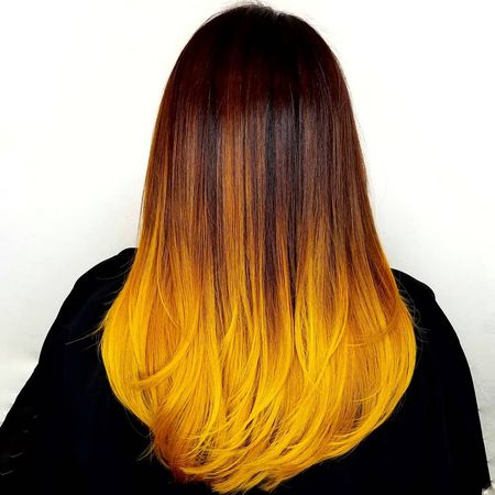 Tiffany Lin en Instagram: “Feist & fire . Pre lightened with @f18hair. Colored with @pravana yellow + orange. Styled with @kerastase_official nutri thermique for heat…”