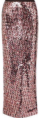 Sequined Tulle Maxi Skirt - Pink