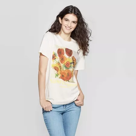 Women's Sunflowers Short Sleeve Graphic T-Shirt (Juniors') - Cream : Target