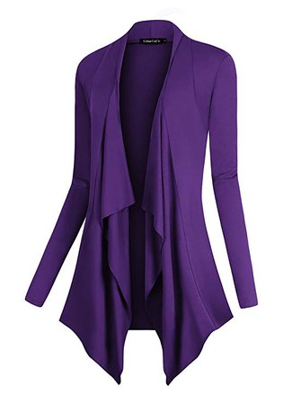 Urban CoCo Women's Drape Front Open Cardigan Long Sleeve Irregular Hem (XL, Purple) at Amazon Women’s Clothing store: