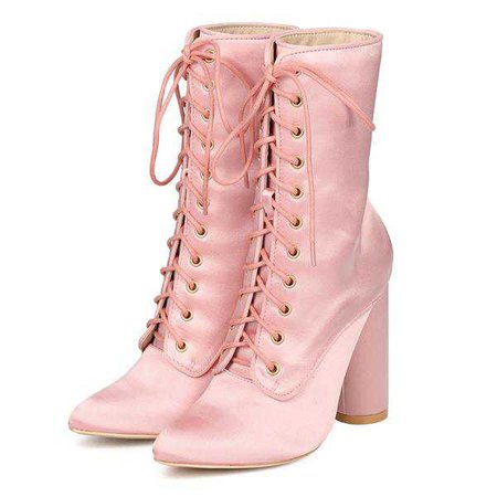 BE POSH PINK SATIN LACE-UP BOOTS | POP GALLERY