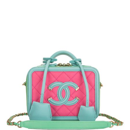Chanel Vanity Case Pink Green and Blue Caviar Mini Filigree Multicolor Leather Cross Body Bag - Tradesy