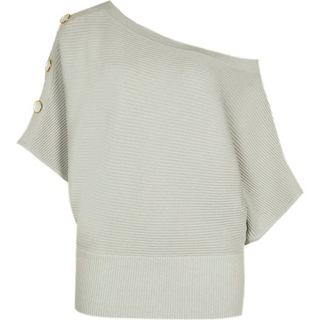 Green ribbed knitted asymmetric jumper | River Island