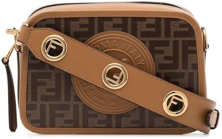 brown Double F Logo leather cross body bag