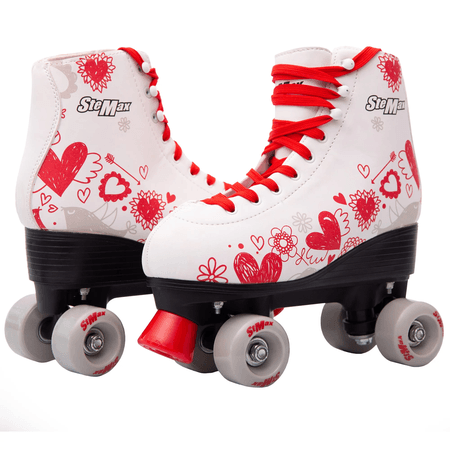 red and white roller skates hearts