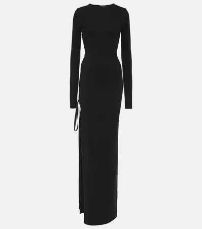 Bow Detail Wool Maxi Dress in Black - Saint Laurent | Mytheresa