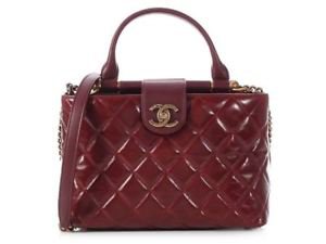 CHANEL 2017 Small Burgundy Tote Bag Purse EUC ~ Quilted and glazed leather! | eBay