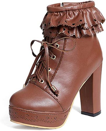 Amazon.com | Susanny Womens Office Party Sweet Lolita Platform Chunky High Heel PU Lace up Ankle Boots | Ankle & Bootie