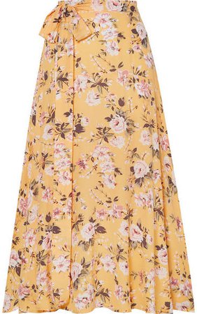 Asiya Belted Floral-print Crepe Midi Skirt - Yellow