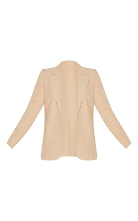Stone Woven Shoulder Pad Grandad Blazer - Blazers - Coats & Jackets - Women's Clothing | PrettyLittleThing USA
