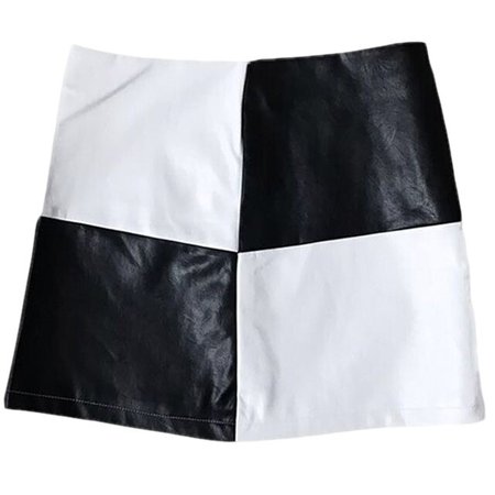 ALLNeon Vintage PU Leather Mini Skirts Patchwork Black and White A-line Short Skirt Fashion Summer E-girl Plaid Skirt Streetwear _ - AliExpress Mobile