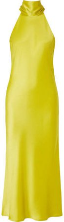 Galvan - Sienna Satin Midi Dress - Chartreuse