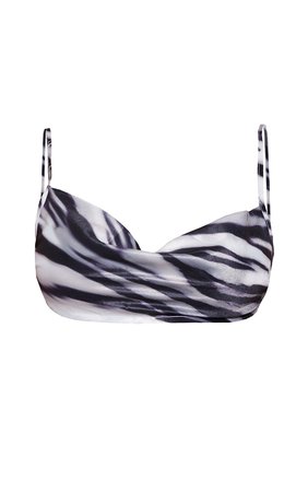 Black Zebra Print Satin Cowl Neck Strappy Top | PrettyLittleThing CA