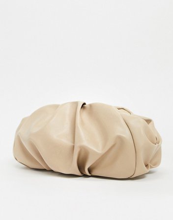 ASOS DESIGN oversized ruched clutch bag in beige | ASOS
