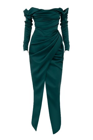 Clothing : Max Dresses : 'Sienna' Emerald Green Satin Draped Strapless Gown
