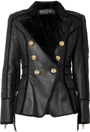 Double-breasted Shearling Jacket - Black