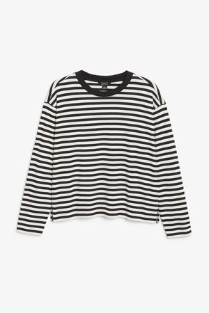 Soft long-sleeve top - Black and white stripes - Tops - Monki WW