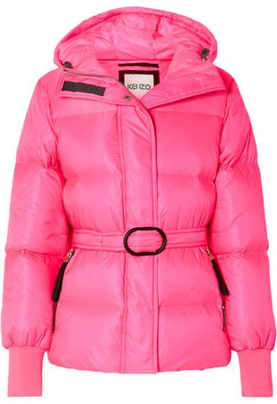 Hooded Quilted Neon Shell Down Jacket - Bright pink