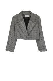 grey plaid cropped blazer