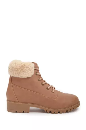Madden Girl Faux Shearling-Trim Lace-Up Boots | Forever 21