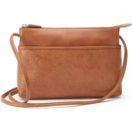 ili Floral Embossed Leather Crossbody Bag, Women's, Brown