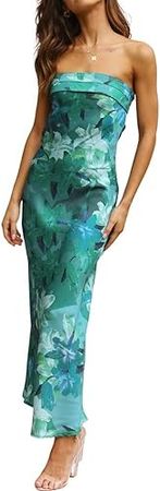 Amazon.com: Fronage Women's Sexy Satin Silk Strapless Maxi Dress Backless Bodycon Going Out Wedding Cocktail Party Tube Dresses : Clothing, Shoes & Jewelry