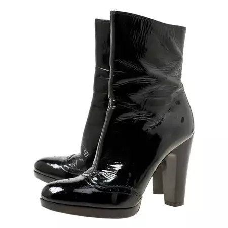 Miu Miu Black Patent Leather Brogue Ankle Boots Size 36.5 For Sale at 1stDibs | miu miu black patent leather boots, miu miu patent leather boots