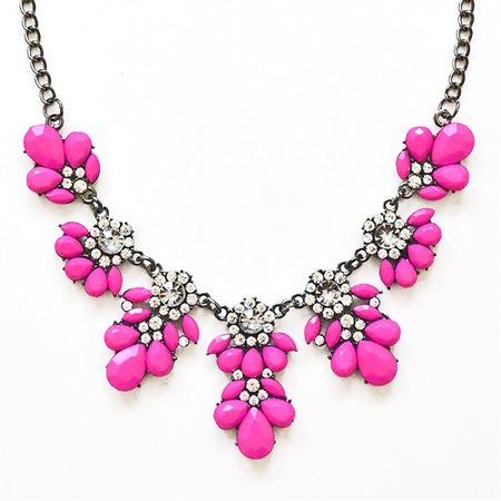 Stone Bib Necklace - hot pink floral necklace made of stone clusters by Shamelessly Sparkly