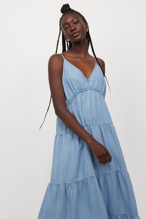 Lyocell maxi dress - Light denim blue - Ladies | H&M GB
