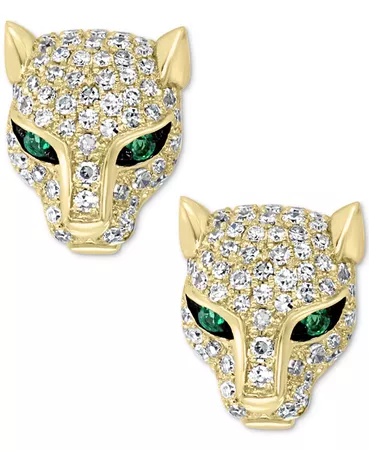 EFFY Collection EFFY® Diamond (1/2 ct. t.w.) & Emerald Accent Panther Stud Earrings in 14k Gold