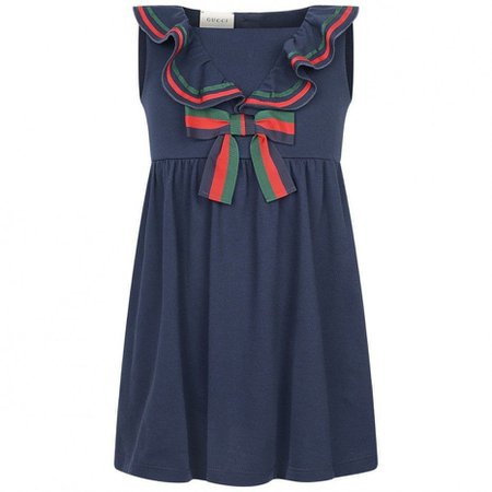 GUCCI Navy Cotton Pique Dress - GUCCI Girls - Girls Top Designers - Girls Designer Clothes