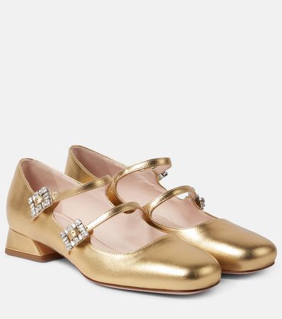 Tres Vivier Metallic Leather Mary Jane Pumps in Gold - Roger Vivier | Mytheresa