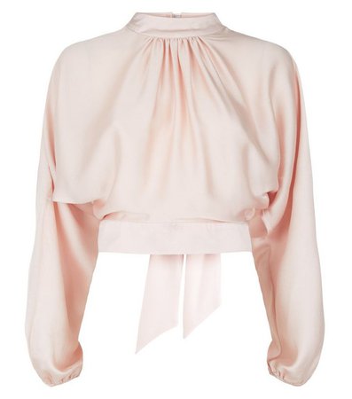 Pale Pink Satin Ruffle Tie Back Top | New Look