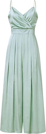 Amazon.com: Celmia Women's Satin Sleeveless Jumpsuit High Waist Long Wide Leg Pants Pleated Stretchy Tube Top Party Rompers with Pockets Light Green Small : Clothing, Shoes & Jewelry