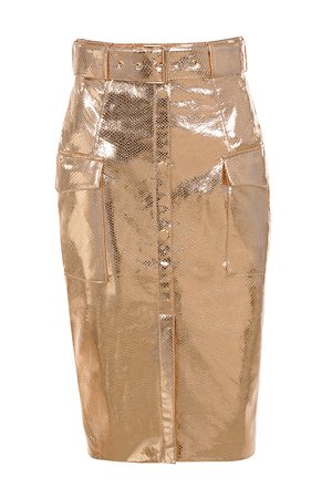 Clothing : Skirts : 'Kassiana' Textured Gold Vegan Leather Pencil Skirt