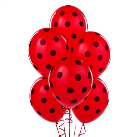 red, black, polka dots, balloons