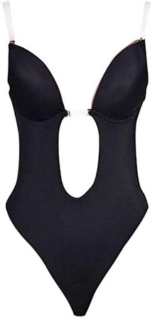 Women's Backless Body Shapewear Seamless Deep U Plunge Bodysuit Invisibale Strap Bra V-Neck Bridal Thong Shaper (39-Black, L) at Amazon Women’s Clothing store
