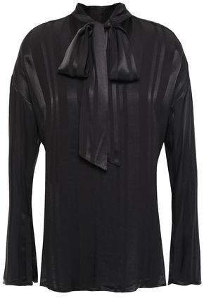 Pussy-bow Striped Satin-crepe Blouse