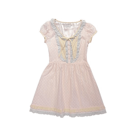 kinderwhore vintage antique babydoll pink pastel bows lace dress