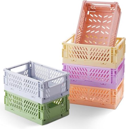 Amazon.com : HUUSMOT 6-Pack Pastel Storage Crates, Mini Plastic Crates, Small Baskets for Organizing, Collapsible Storage Crates for Bedroom Decor Classroom Office Kitchen Home (5.8"x 3.8" x 2.2") : Office Products