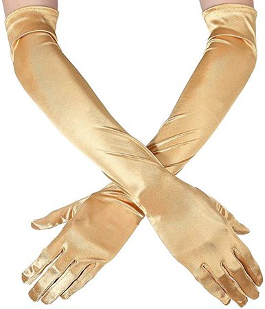 Xuhan Women's 21" Long Evening Party Satin Gloves Elbow Length Flapper Girls 1920s (Gold) at Amazon Women’s Clothing store