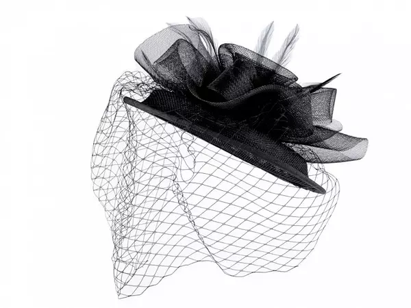 Mini Hat / Fascinator with Feathers and French Veil | STOKLASA Haberdashery and Fabrics