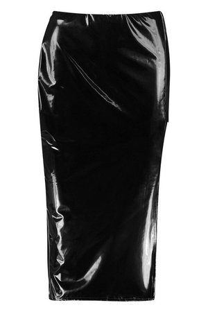Thigh Split Vinyl Midi Skirt | Boohoo black