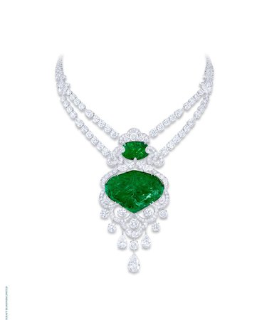 Carved emerald and diamond necklace
