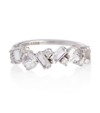 Suzanne Kalan - Amalfi 14kt white gold ring with diamonds and topaz | Mytheresa
