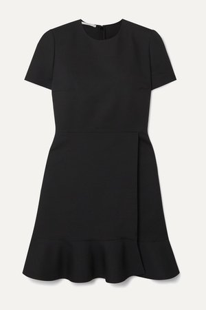 Ruffled Wool-blend Dress - Black