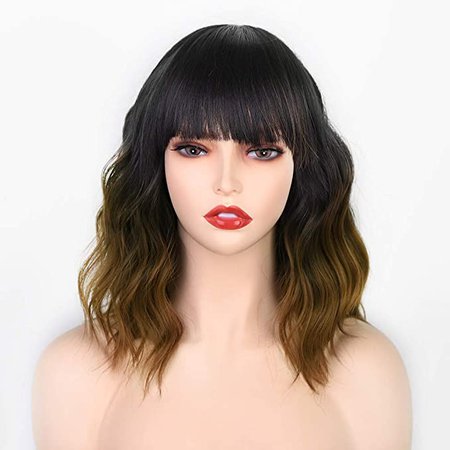 Amazon.com : AISI HAIR Synthetic Curly Bob Wig with Bangs Short Bob Wavy Hair Wigs Wine Red Color Shoulder Length Wigs for Women Bob Style Synthetic Heat Resistant Bob Wigs : Beauty