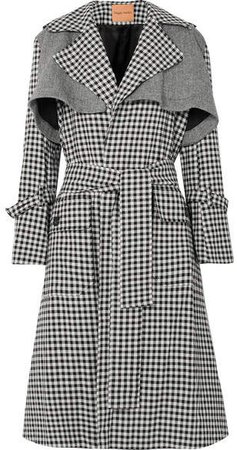 Maggie Marilyn - Be Strong And Courageous Gingham Cotton And Herringbone Wool Trench Coat - Black